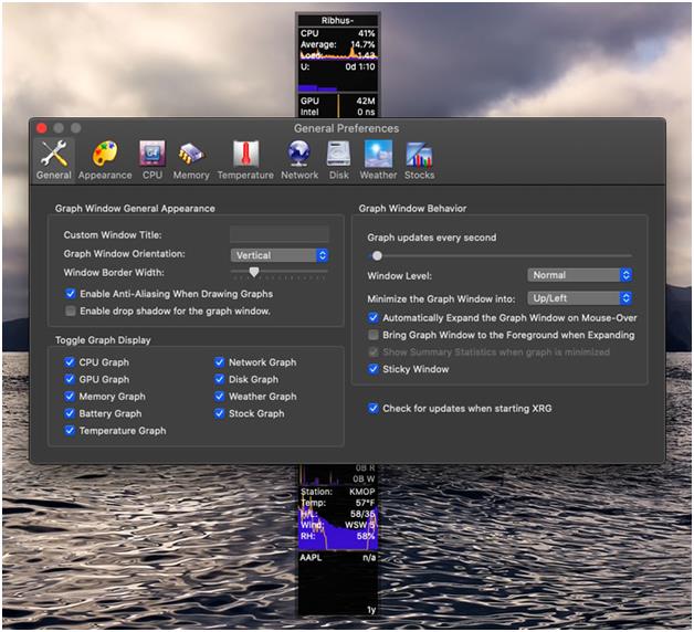 XRG (X Resource Graph) for mac temperature monitor