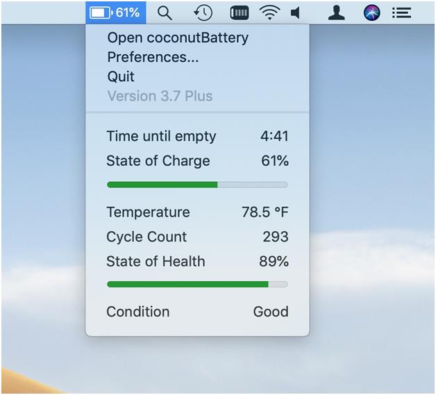 coconutBattery for cpu temperature monitor