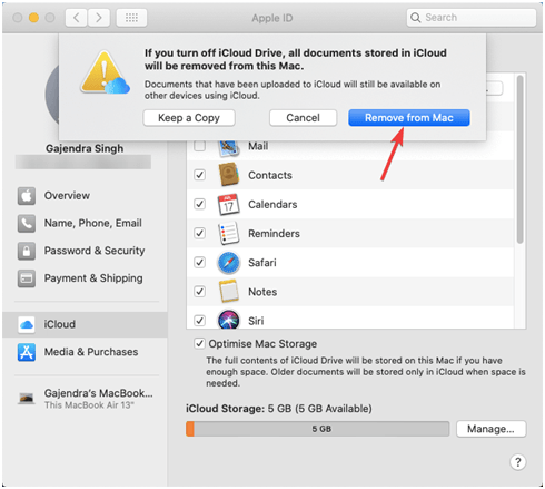 remove icloud from mac