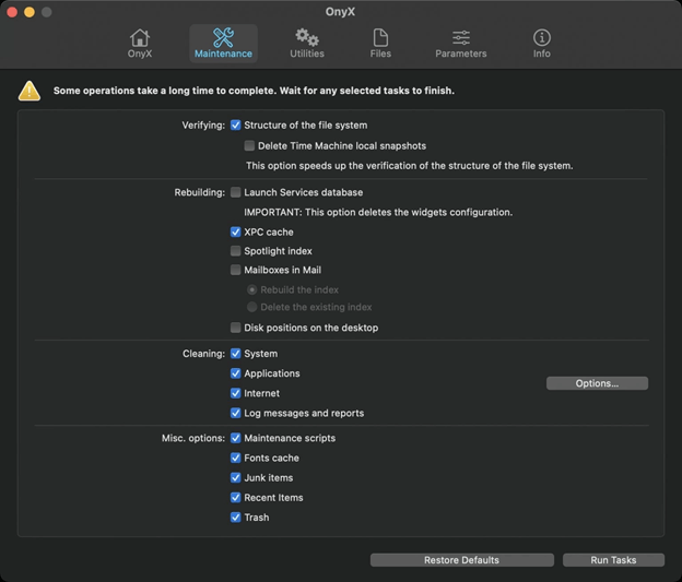 OnyX - Disk Repair For mac