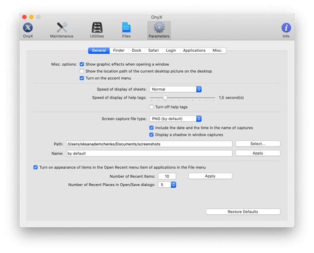 OnyX Parameters