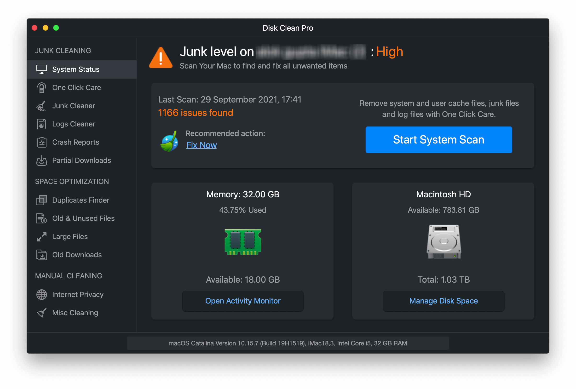 Disk Clean Pro - System Status