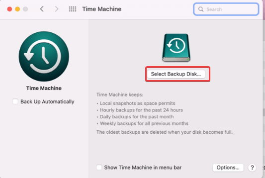 Select Backup TIme Machine