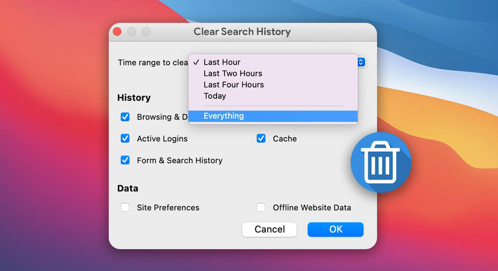 How to clear Search history on mac