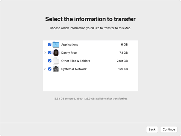 Select the information to transfer