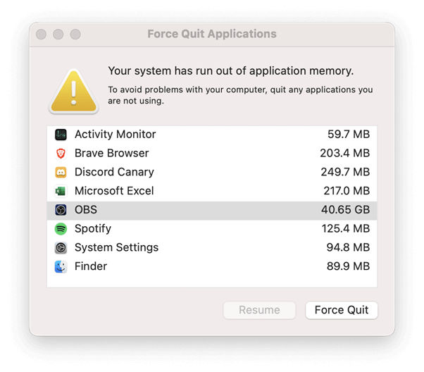 Force Quit Applications - OBS