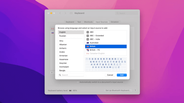 Keyboard Language Setting