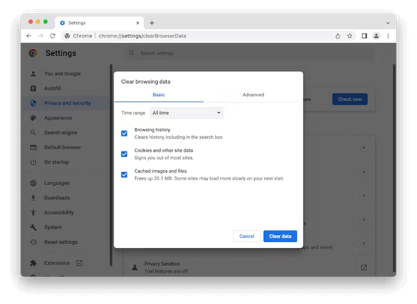 Clear Browsing data