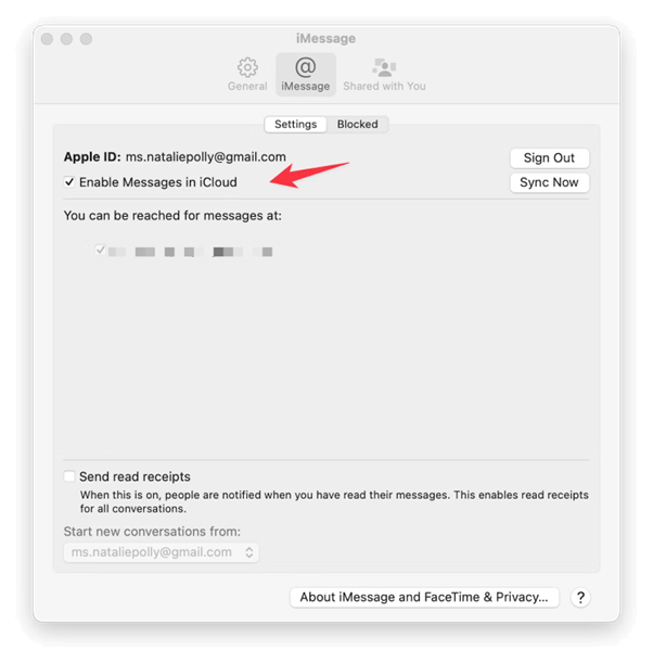 Enable Messages in iCloud