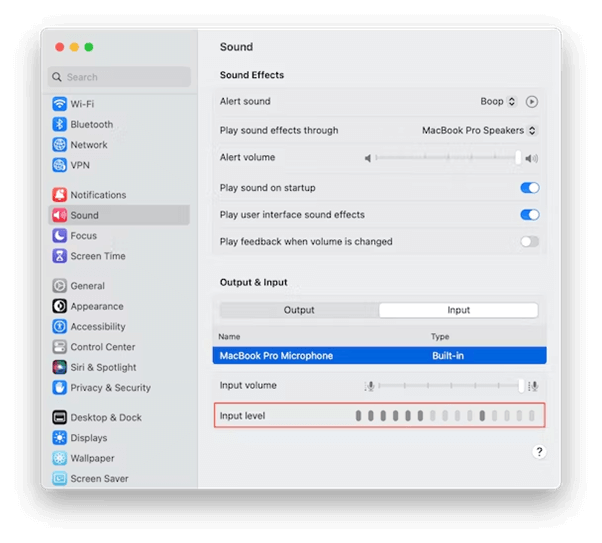 Microphone setting of input level