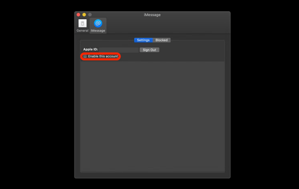 iMessage Enable this account