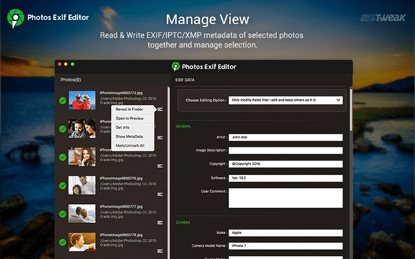 Manage View - Photos Exif Editor