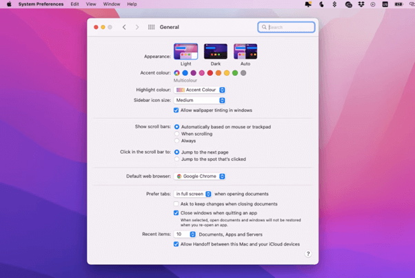 System Preference Setting