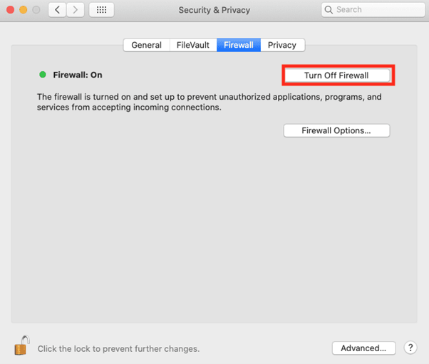 Security and Privacy - Turn off Firewell