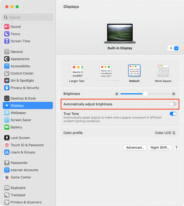 how to stop auto-brightness