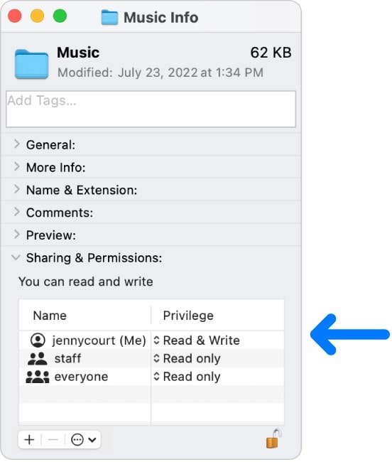 Review Read & Write Permissions Using Finder