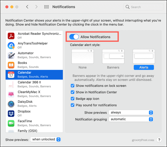 how to stop notifications on Macbook